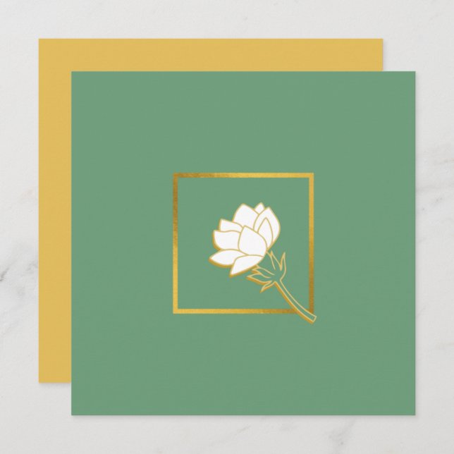 Classic White Gold Blume Eleganter grüner Hintergr Dankeskarte (Vorne/Hinten)