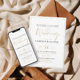 Classic White Gold gedruckt oder Digital Wedding Einladung