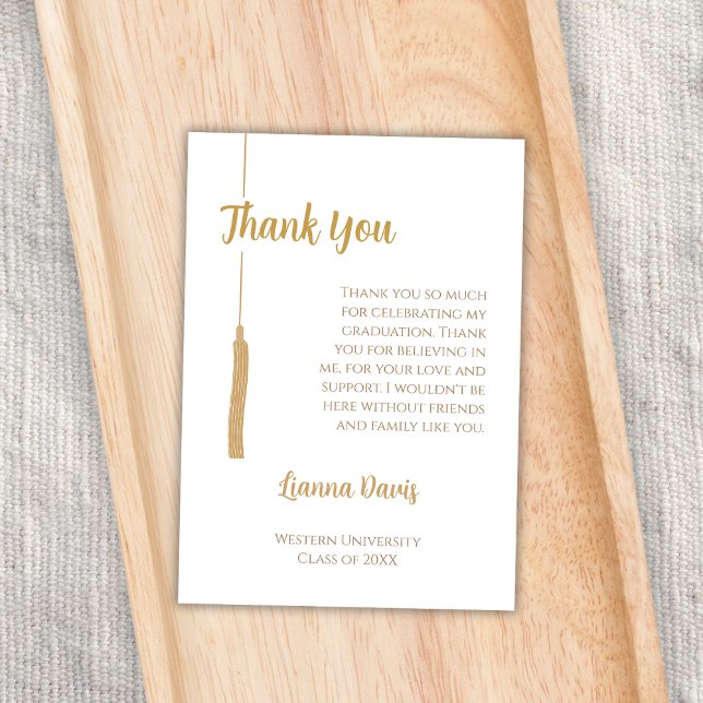 Classic White Gold Tassel Abschluss Vielen Dank Karte (graduation party thank you card elegant classic golden white tassel)