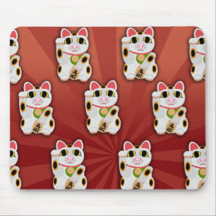 Classic White Lucky Cat Pattern Mousepad