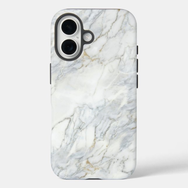 Classic White Marble & Gold Veins Case | iPhone 16 (Rückseite)
