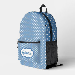 Classic White Polka Dots auf Cornflower Blue Bedruckter Rucksack