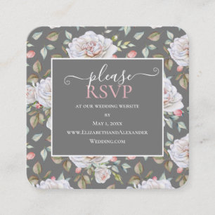 Classic White Rose Gray Wedding Website UAWG Quadratische Visitenkarte