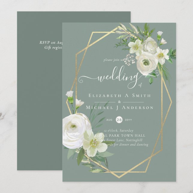 Classic White Rose Greenerity Gold Wedding (Vorne/Hinten)