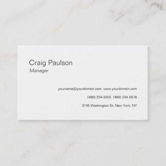 Classic White Stylish Manager Business Card Visitenkarte (Vorderseite)