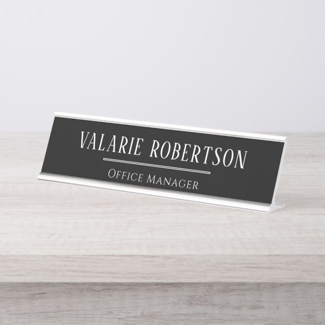 Classic White Text Black Background Office  Schreibtischnamensplakette (Vorderseite )