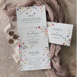 Classic Wild Colorful Floral Wedding Dreifach Gefaltete Einladung