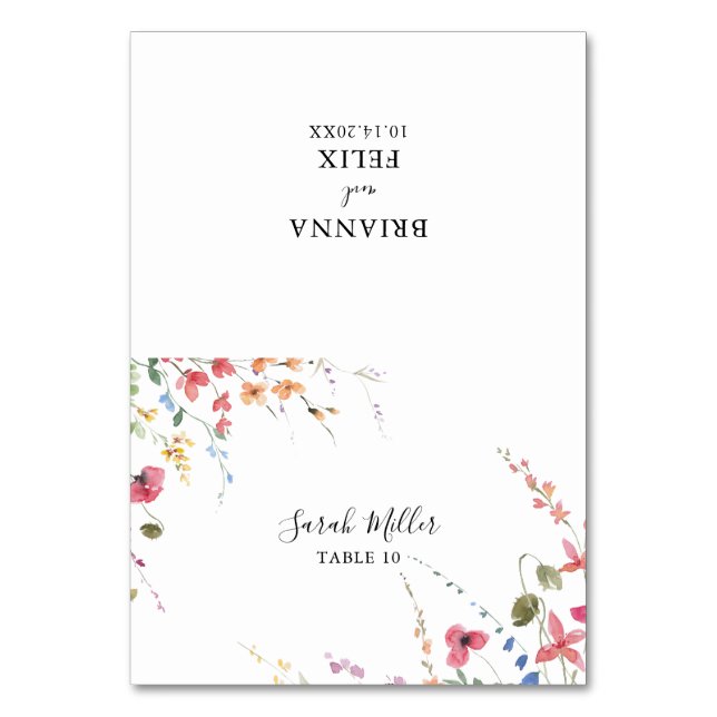 Classic Wild Colorful Floral Wedding Platzkarte Tischnummer (Vorderseite)