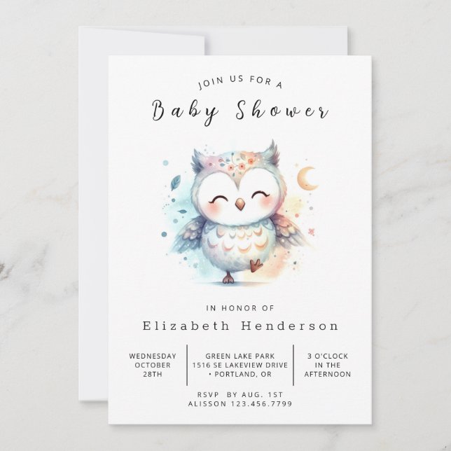 Classic Wild Owl Baby Dusche Einladung (Vorderseite)