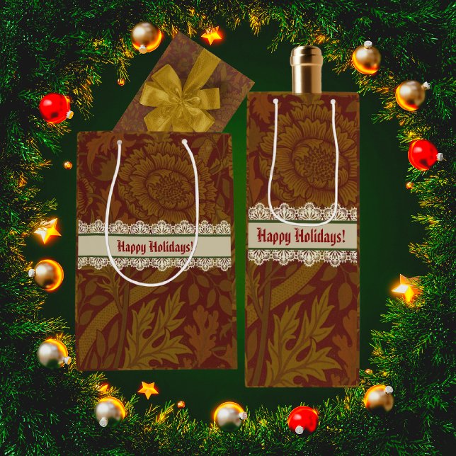 Classic William Morris Gold Holiday Geschenktüte Für Weinflaschen (Gift bags are perfect for hostess gifts!)