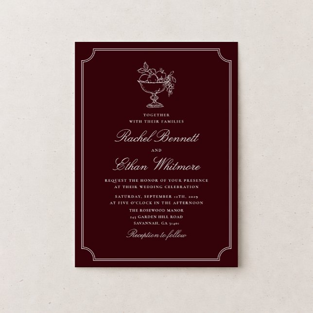 Classic Wine Red Double Frame Wedding Invitation Ankündigung (Von Creator hochgeladen)