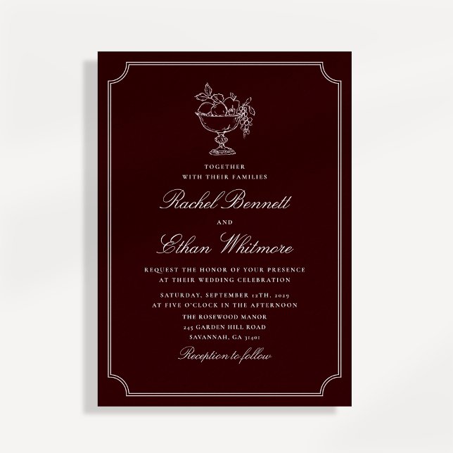 Classic Wine Red Double Frame Wedding Invitation Ankündigung (Von Creator hochgeladen)