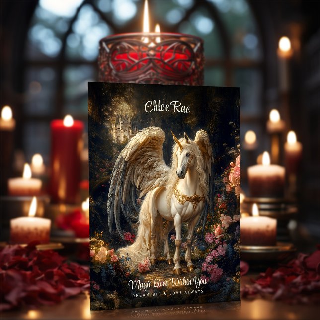 Classic Winged Unicorn Fantasy Forest Förderung Postkarte (Von Creator hochgeladen)