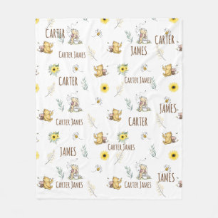 CLASSIC WINNIE BEAR BABYNAME KEEPSAKE BLANKET FLEECEDECKE