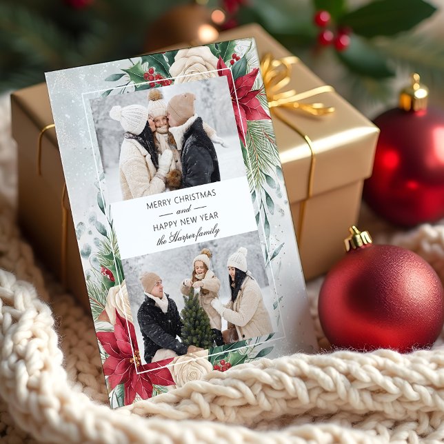 Classic Winter Botanical Two Foto Feiertagskarte (Von Creator hochgeladen)