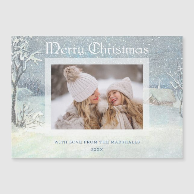 Classic Winter Frohe Weihnachts-Schnee-Foto Magnetkarte (Vorderseite)
