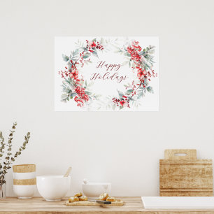 Classic Winter Holiday Berries Happy Holiday Poster