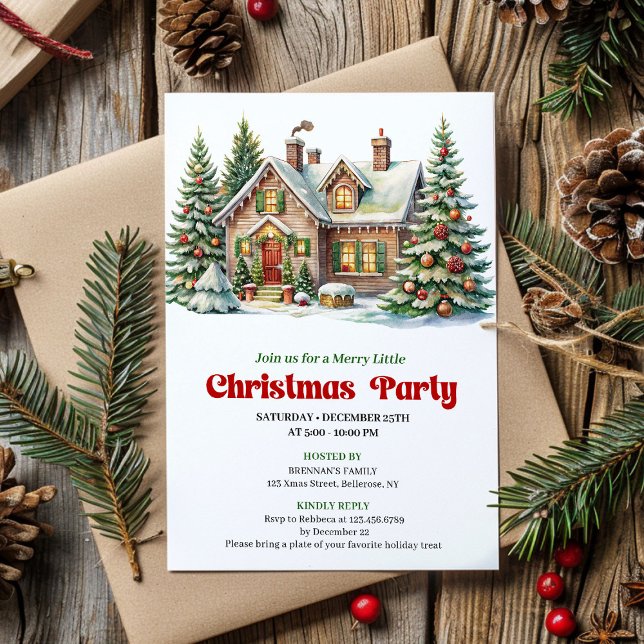 Classic Winter Scene Watercolor Christmas Invite Einladung (Classic Winter Scene Watercolor Christmas Invite)