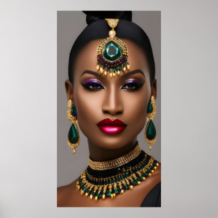 Classic women Fashion African gold emerald green Poster