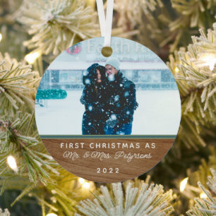 Classic Wood First Christmas Verheiratet Foto Meta Ornament Aus Metall