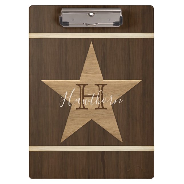 Classic Wood Star Dark Brown und Tan Klemmbrett (Vorderseite)