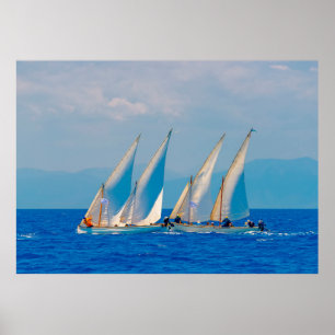 Classic wooden sailing boats in a race,  Spetses i Poster