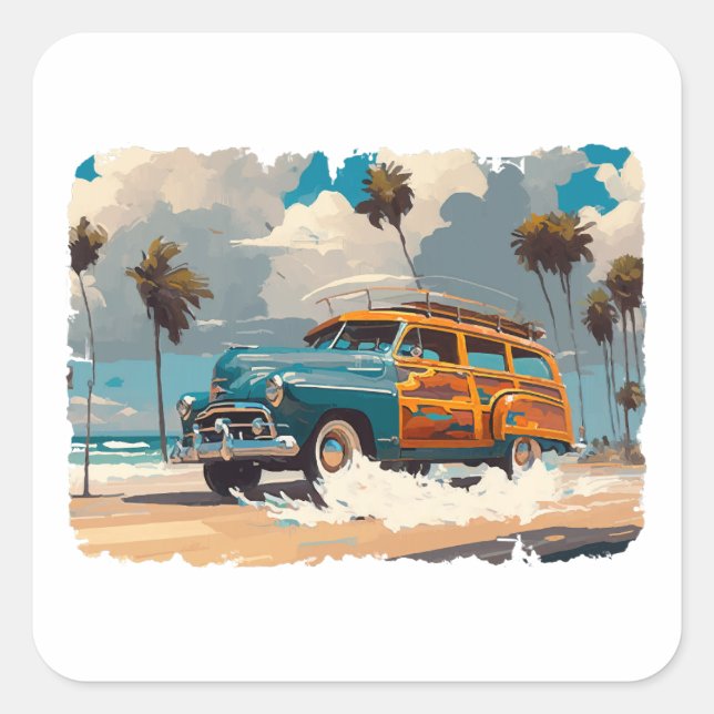 Classic Woody Wagon Quadratischer Aufkleber (Vorderseite)