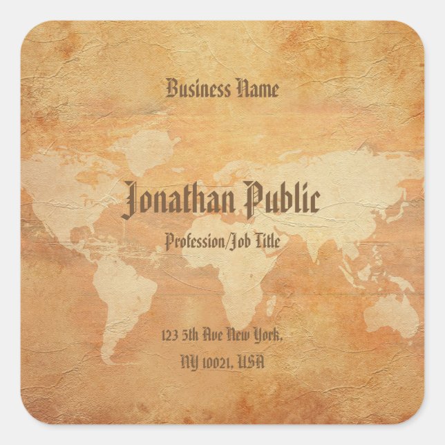 Classic World Map Elegantes Berufliches Template Quadratischer Aufkleber (Vorderseite)