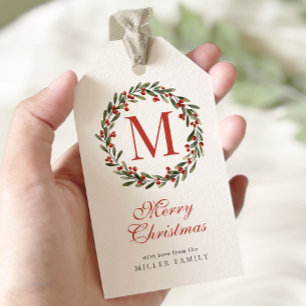 Classic Wreath Berry Weihnachtsmarken Geschenkanhänger
