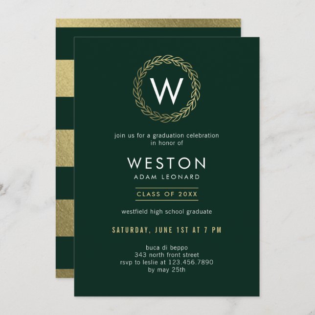 Classic Wreath EDITABLE FARBEN Abschluss laden Einladung (Vorne/Hinten)