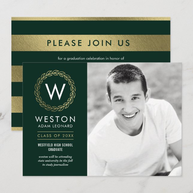 Classic Wreath EDITABLE FARBEN Abschluss laden Einladung (Vorne/Hinten)