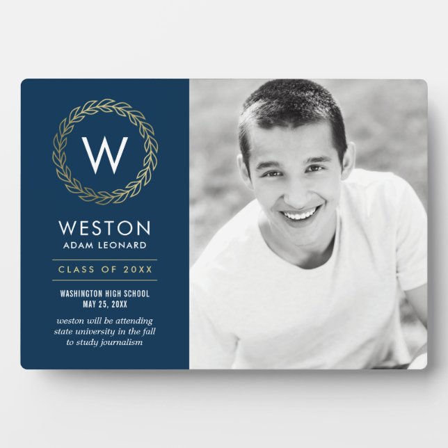 Classic Wreath EDITABLE FARBEN Abschluss Plaque Fotoplatte (Vorderseite)