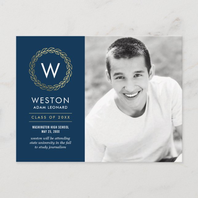 Classic Wreath EDITABLE FARBEN Abschluss Postkarte (Vorderseite)