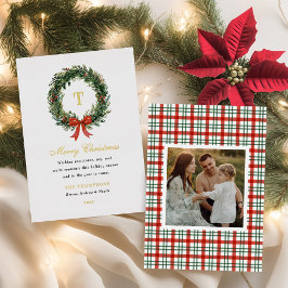 Classic Wreath Monogram Christmas Family Name Gold Folien Feiertagskarte