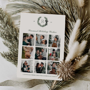 Classic Wreath Monogram Multi-Foto-Urlaubskarte Einladung