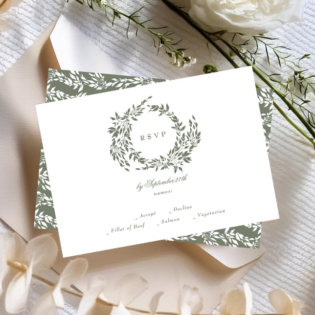 Classic Wreath White & Sage Green Elegante Hochzei RSVP Karte (Von Creator hochgeladen)
