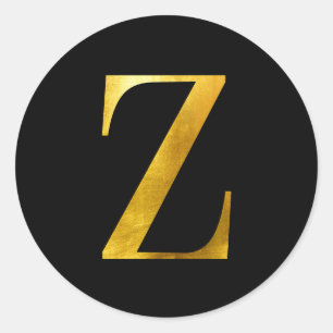 Classic Yellow Foil Monogram Z auf Black Runder Aufkleber