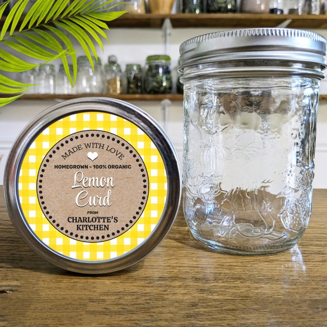 Classic Yellow Gingham Canning Jar Label Runder Aufkleber (Von Creator hochgeladen)