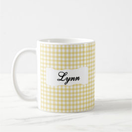Classic Yellow Gingham Personalized Name  Kaffeetasse