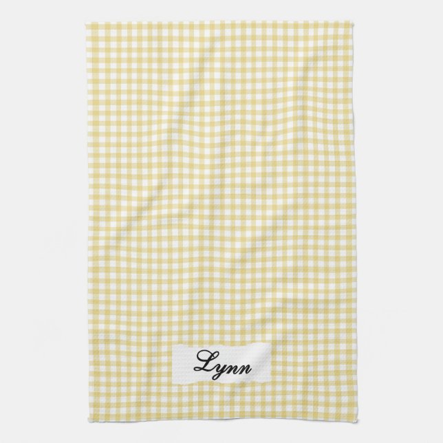 Classic Yellow & White Gingham | Personalized Name Geschirrtuch (Vertikal)