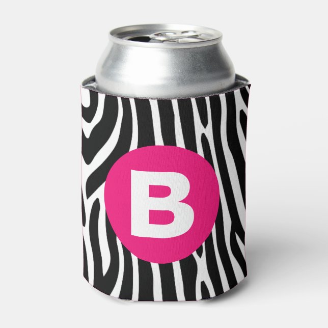Classic Zebra Stripes Bright Pink Monogram Dosenkühler (Kanne Vorderseite)