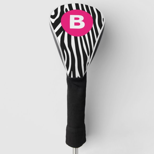 Classic Zebra Stripes Bright Pink Monogram Golf Headcover (Vorderseite)