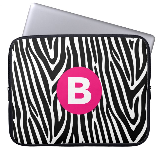 Classic Zebra Stripes Bright Pink Monogram Laptopschutzhülle (Vorderseite)