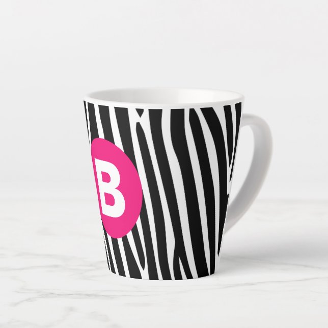 Classic Zebra Stripes Bright Pink Monogram Milchtasse (Rechte Ecke)