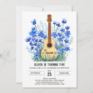 Classical Blue Guitar Boy Birthday Einladung