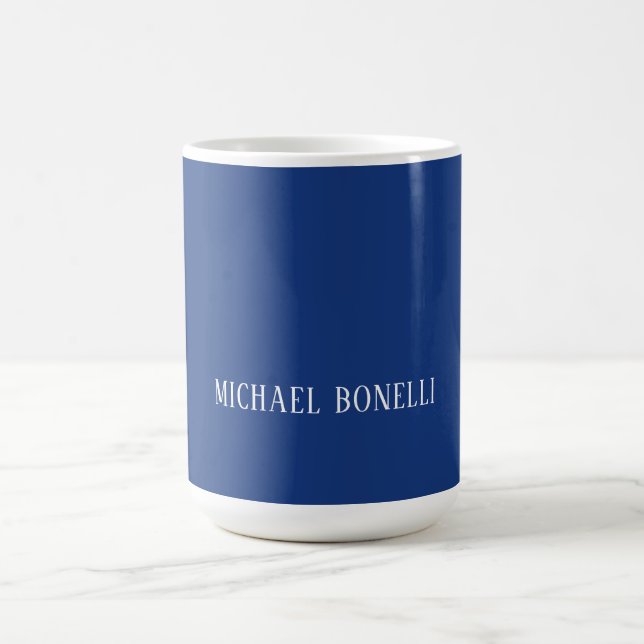 Classical Blue Plain Elegant Serif Font Minimalist Kaffeetasse (Mittel)