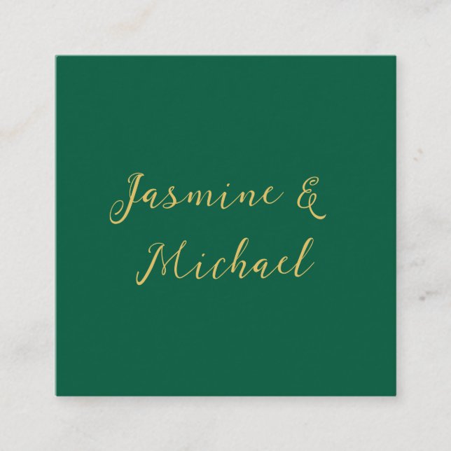 Classical Calligraphy Couple Names Green & Gold Begleitkarte (Vorderseite)