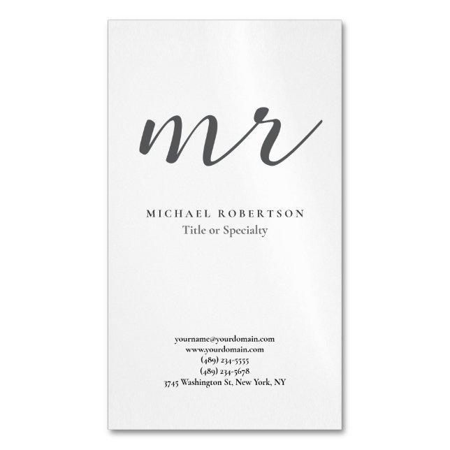 Classical Monogram Grey White Minimalist Plain Magnetische Visitenkarte (Vorderseite Vertikal)