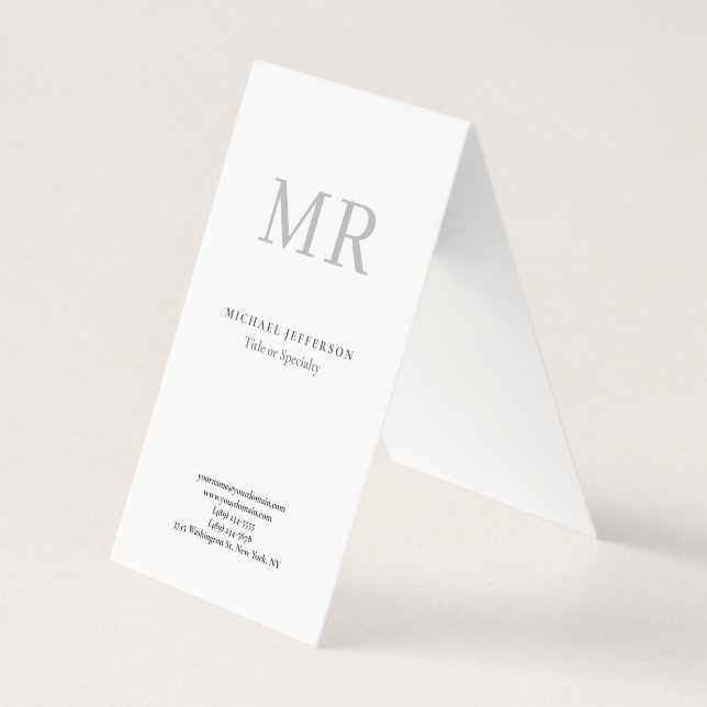 Classical Monogram Grey White Minimalist Plain Visitenkarten (Vorderseite)