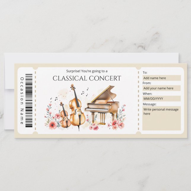 Classical Music Ticket Gift Certificate Einladung (Vorderseite)